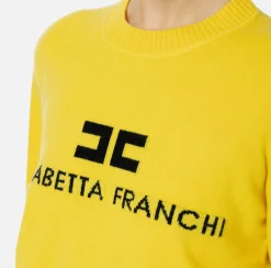 Elisabetta Franchi Knitwear And Sweatshirts|Cashmere blend pullover with logo Mimosa/Black