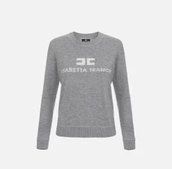 Elisabetta Franchi Knitwear And Sweatshirts|Cashmere blend pullover with logo |HeatherGrey/Ivory