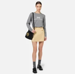 Elisabetta Franchi Knitwear And Sweatshirts|Cashmere blend pullover with logo |HeatherGrey/Ivory
