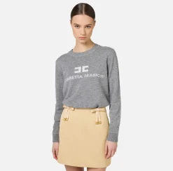 Elisabetta Franchi Knitwear And Sweatshirts|Cashmere blend pullover with logo |HeatherGrey/Ivory