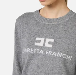 Elisabetta Franchi Knitwear And Sweatshirts|Cashmere blend pullover with logo |HeatherGrey/Ivory