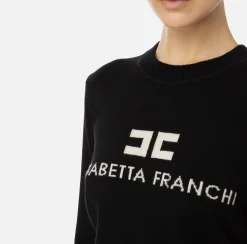 Elisabetta Franchi Knitwear And Sweatshirts|Cashmere blend pullover with logo Black/Butter