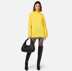 Elisabetta Franchi Knitwear And Sweatshirts|Cashmere blend turtleneck with logo Mimosa/Black