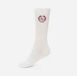 Elisabetta Franchi Stockings And Tights|Cashmere socks with logo embroidery Ivory/RougeNoir