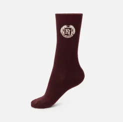 Elisabetta Franchi Stockings And Tights|Cashmere socks with logo embroidery RougeNoir/Butter
