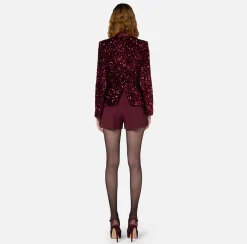 Elisabetta Franchi Tailleur|Jackets And Trench Coats|Chenille double-breasted jacket embroidered with sequins RougeNoir