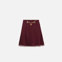 Elisabetta Franchi Skirts|Circle miniskirt in crêpe fabric with horsebit RougeNoir/Butter