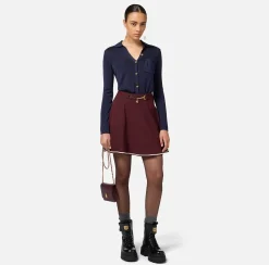 Elisabetta Franchi Skirts|Circle miniskirt in crêpe fabric with horsebit RougeNoir/Butter