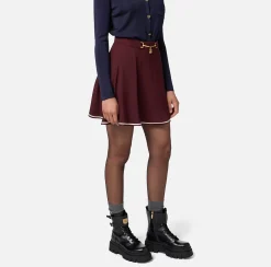 Elisabetta Franchi Skirts|Circle miniskirt in crêpe fabric with horsebit RougeNoir/Butter