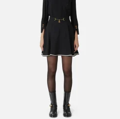 Elisabetta Franchi Skirts|Circle miniskirt in crêpe fabric with horsebit Black/Butter