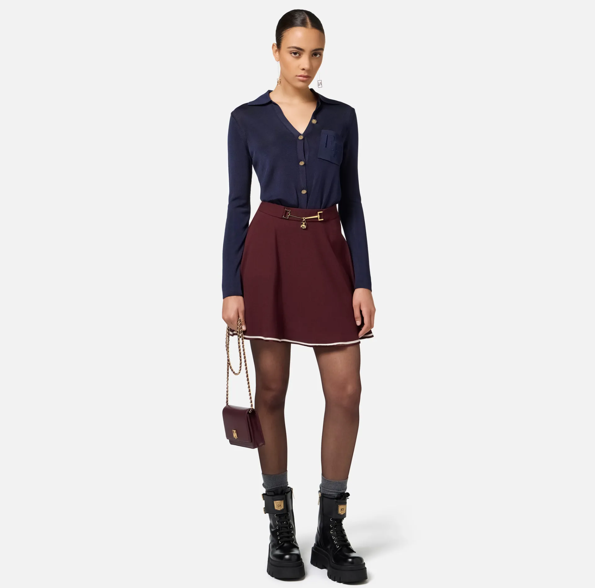 Elisabetta Franchi Skirts|Circle miniskirt in crêpe fabric with horsebit