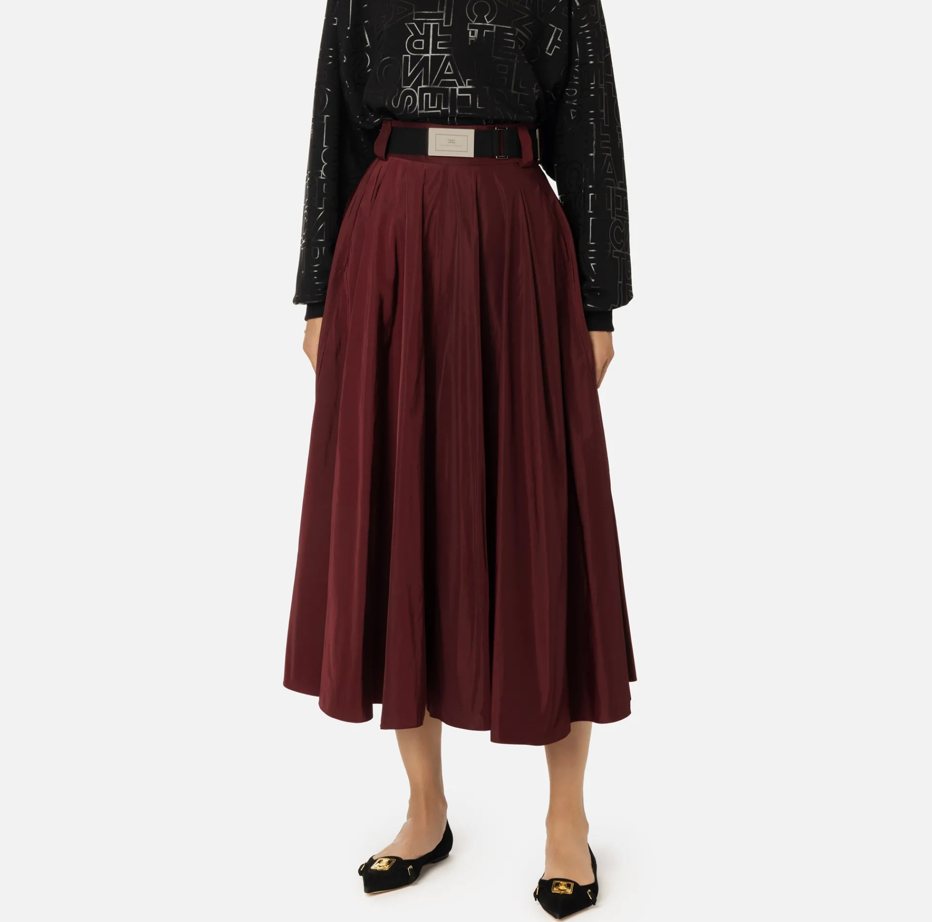 Elisabetta Franchi Skirts|Circle skirt in lightweight technical nylon RougeNoir