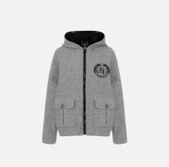 Elisabetta Franchi Coats And Jackets|Cloth fabric jacket with hood HeatherGrey