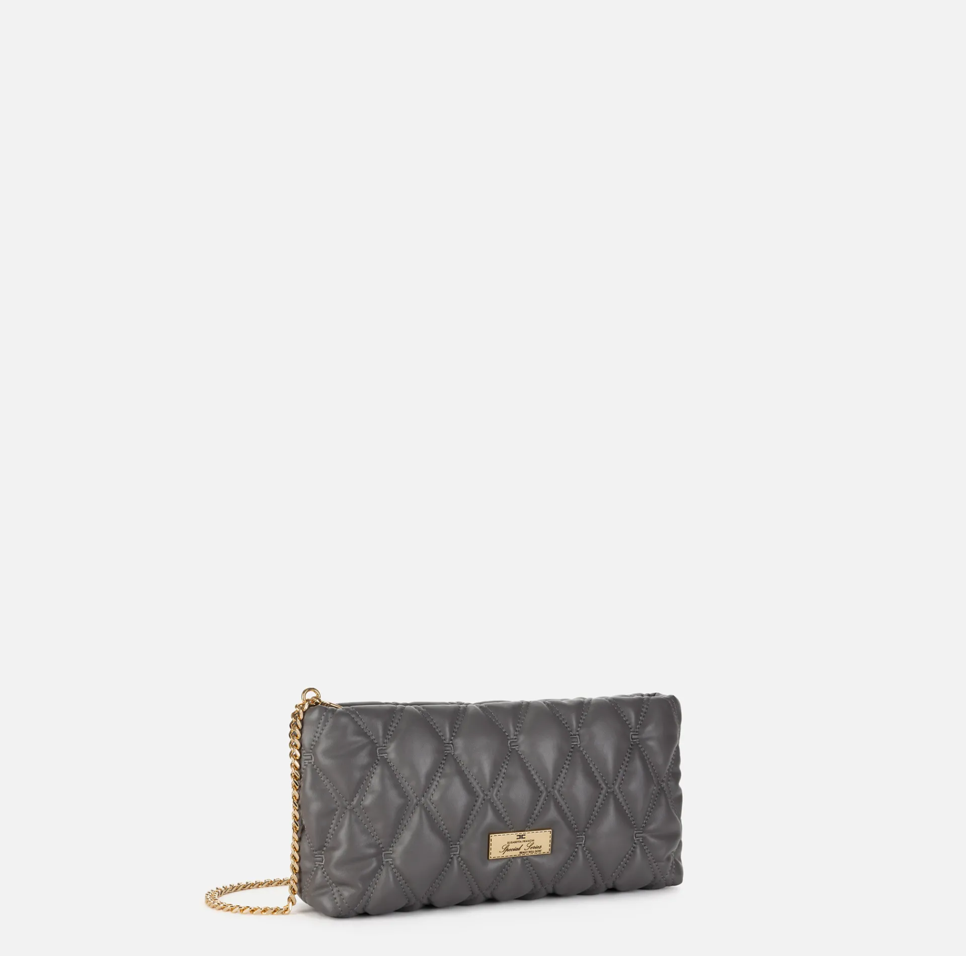 Elisabetta Franchi Clutch|Clutch bag in embossed fabric with chain shoulder strap Steel