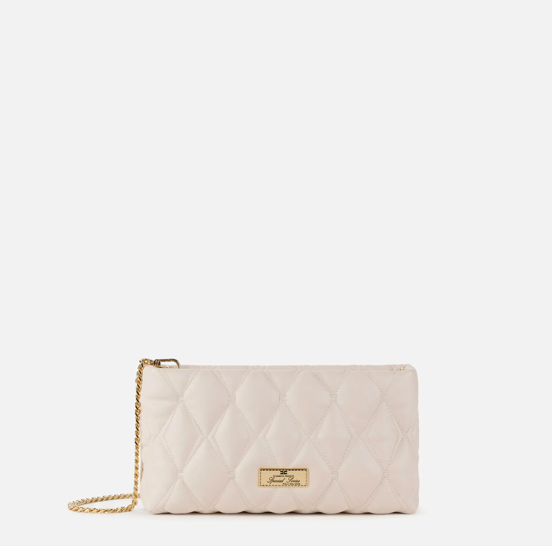 Elisabetta Franchi Clutch|Clutch bag in embossed fabric with chain shoulder strap Latex