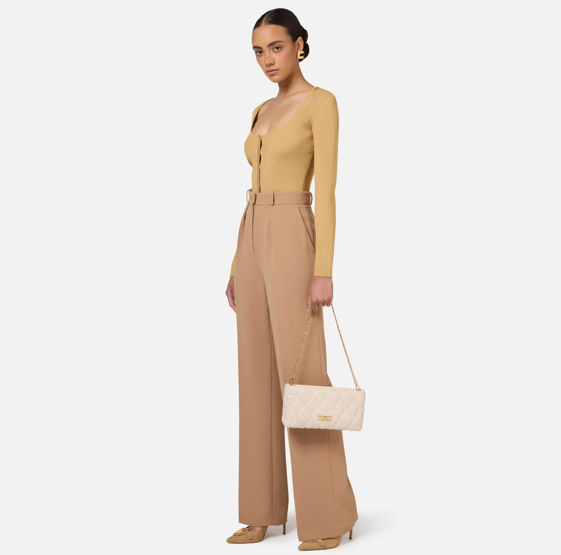 Elisabetta Franchi Clutch|Clutch bag in embossed fabric with chain shoulder strap Latex