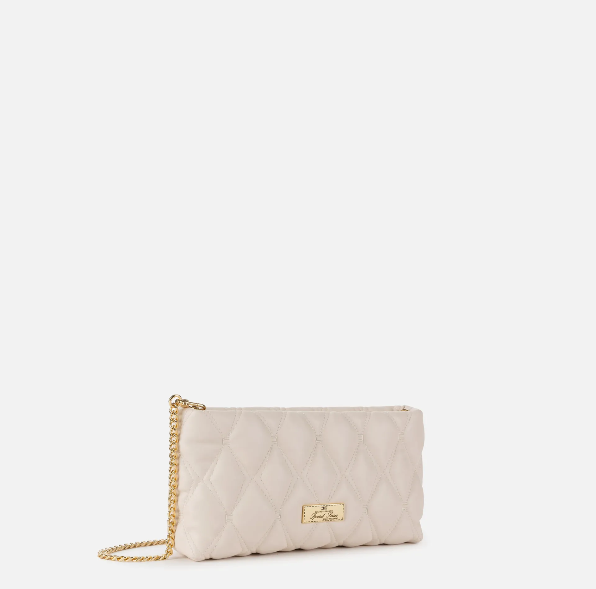 Elisabetta Franchi Clutch|Clutch bag in embossed fabric with chain shoulder strap Latex