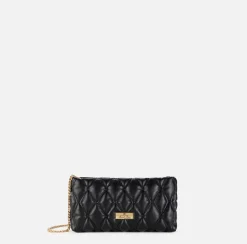 Elisabetta Franchi Clutch|Clutch bag in embossed fabric with chain shoulder strap Black