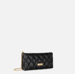 Elisabetta Franchi Clutch|Clutch bag in embossed fabric with chain shoulder strap Black