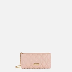 Elisabetta Franchi Clutch|Clutch bag in embossed fabric with chain shoulder strap Nude