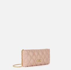 Elisabetta Franchi Clutch|Clutch bag in embossed fabric with chain shoulder strap Nude