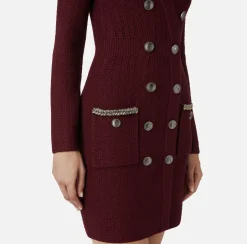 Elisabetta Franchi Dresses|Mini Dresses|Coat dress in bouclé wool with embroidery RougeNoir
