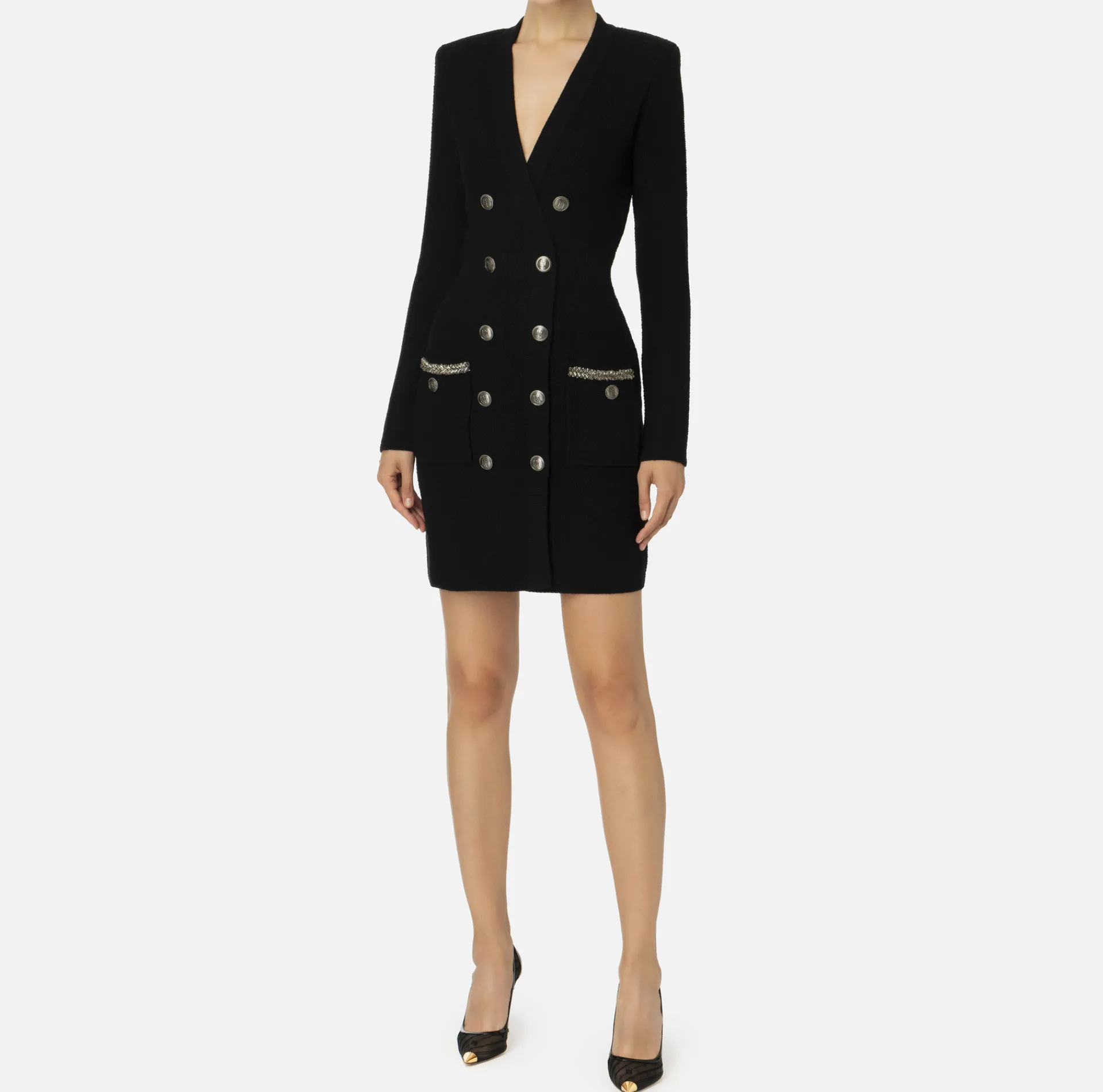 Elisabetta Franchi Dresses|Mini Dresses|Coat dress in bouclé wool with embroidery Black