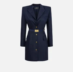 Elisabetta Franchi Mini Dresses|Coat Dresses|Coat dress in cool wool with belt Navy