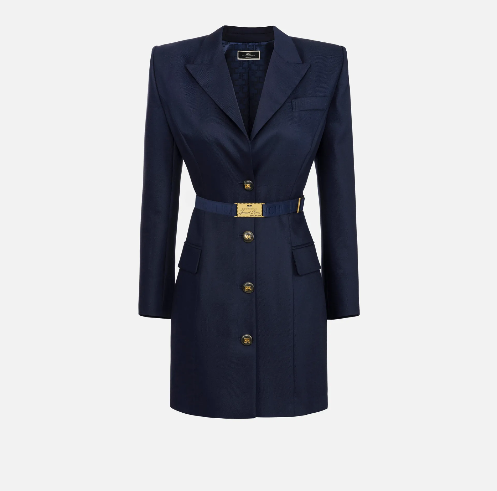 Elisabetta Franchi Mini Dresses|Coat Dresses|Coat dress in cool wool with belt Navy