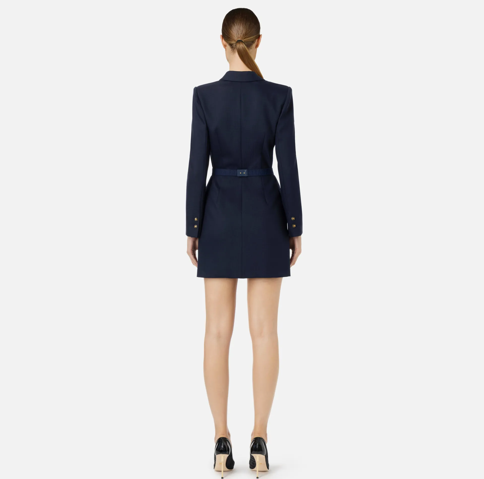Elisabetta Franchi Mini Dresses|Coat Dresses|Coat dress in cool wool with belt Navy