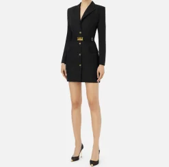 Elisabetta Franchi Mini Dresses|Coat Dresses|Coat dress in cool wool with belt Black