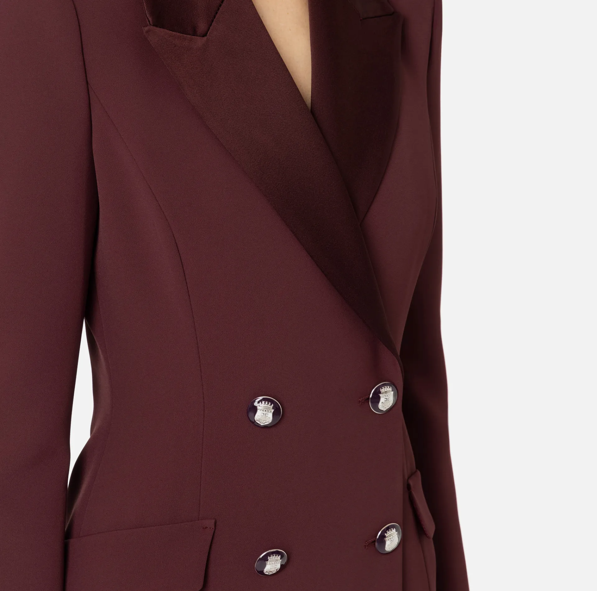 Elisabetta Franchi Mini Dresses|Coat Dresses|Coat dress in stretch crêpe fabric with satin lapels RougeNoir