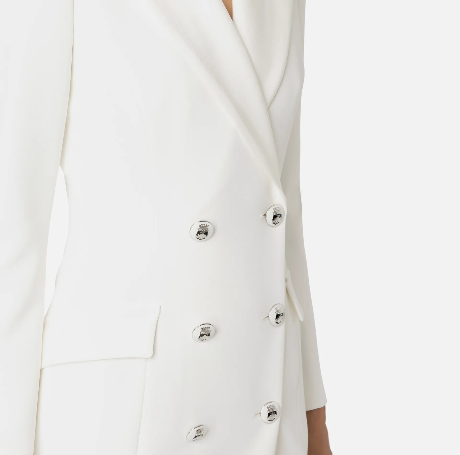 Elisabetta Franchi Mini Dresses|Coat Dresses|Coat dress in stretch crêpe fabric with satin lapels Ivory