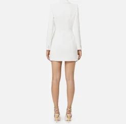 Elisabetta Franchi Mini Dresses|Coat Dresses|Coat dress in stretch crêpe fabric with satin lapels Ivory