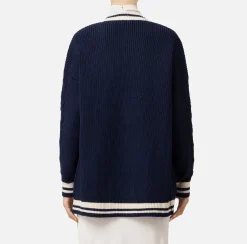 Elisabetta Franchi Knitwear And Sweatshirts|College-style wool cardigan Navy/Butter