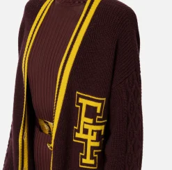 Elisabetta Franchi Knitwear And Sweatshirts|College-style wool cardigan RougeNoir/Mimosa