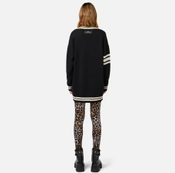Elisabetta Franchi Mini Dresses|Knitted Dresses|College-style wool mini-dress Black/Butter