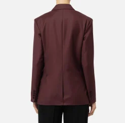 Elisabetta Franchi Jackets And Trench Coats|Cool wool double-breasted jacket with patch RougeNoir