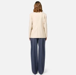 Elisabetta Franchi Jackets And Trench Coats|Cool wool double-breasted jacket with patch Cream