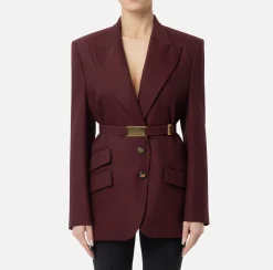 Elisabetta Franchi Jackets And Trench Coats|Tailleur|Cool wool jacket with belt RougeNoir