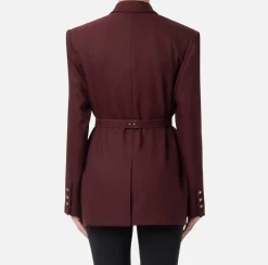 Elisabetta Franchi Jackets And Trench Coats|Tailleur|Cool wool jacket with belt RougeNoir