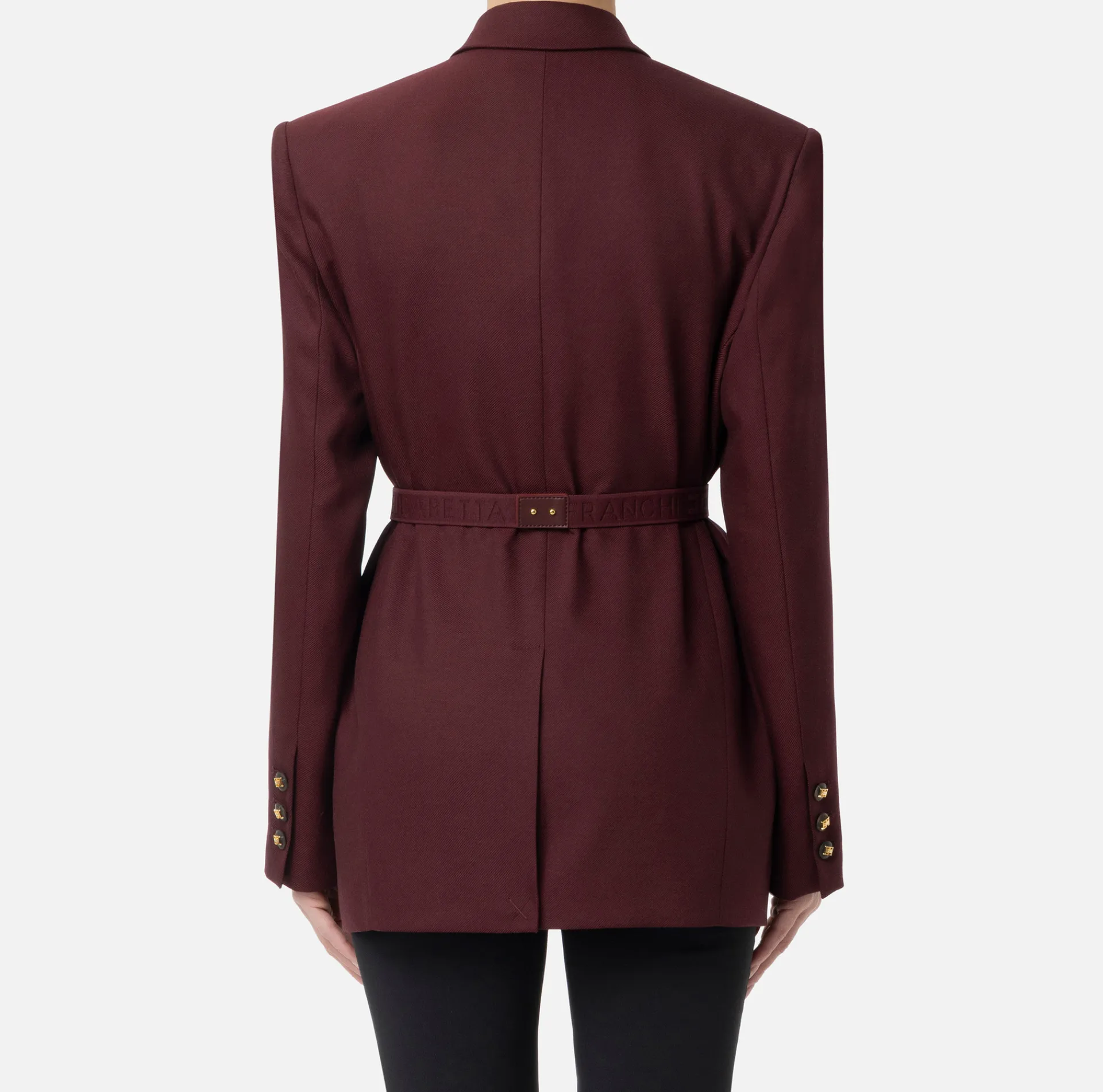 Elisabetta Franchi Jackets And Trench Coats|Tailleur|Cool wool jacket with belt RougeNoir