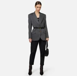 Elisabetta Franchi Jackets And Trench Coats|Tailleur|Cool wool jacket with belt