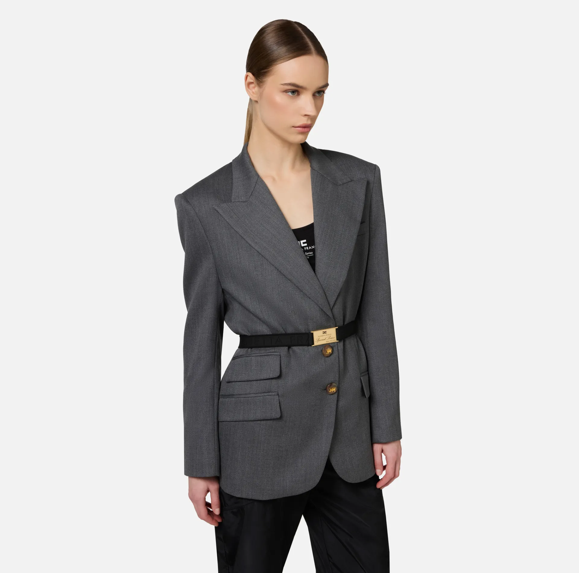 Elisabetta Franchi Jackets And Trench Coats|Tailleur|Cool wool jacket with belt
