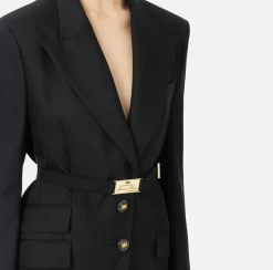 Elisabetta Franchi Jackets And Trench Coats|Tailleur|Cool wool jacket with belt Black