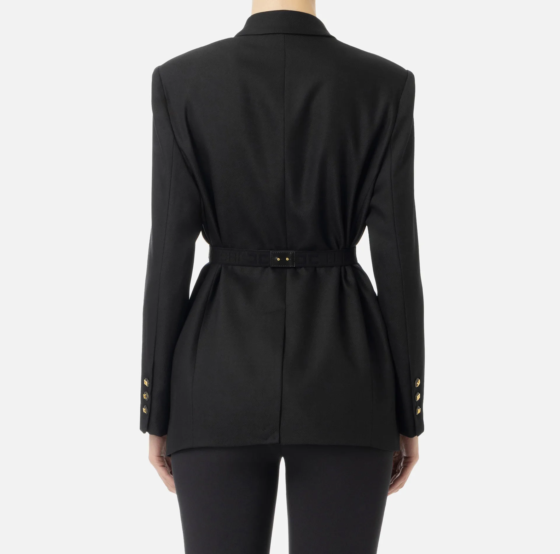 Elisabetta Franchi Jackets And Trench Coats|Tailleur|Cool wool jacket with belt Black