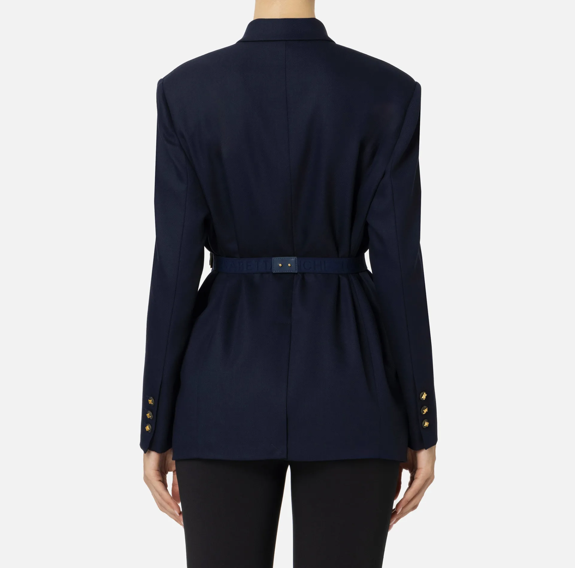 Elisabetta Franchi Jackets And Trench Coats|Tailleur|Cool wool jacket with belt Navy