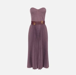 Elisabetta Franchi Midi Dresses|Dresses|Cool wool melange midi dress with pleated skirt and belt RougeNoir