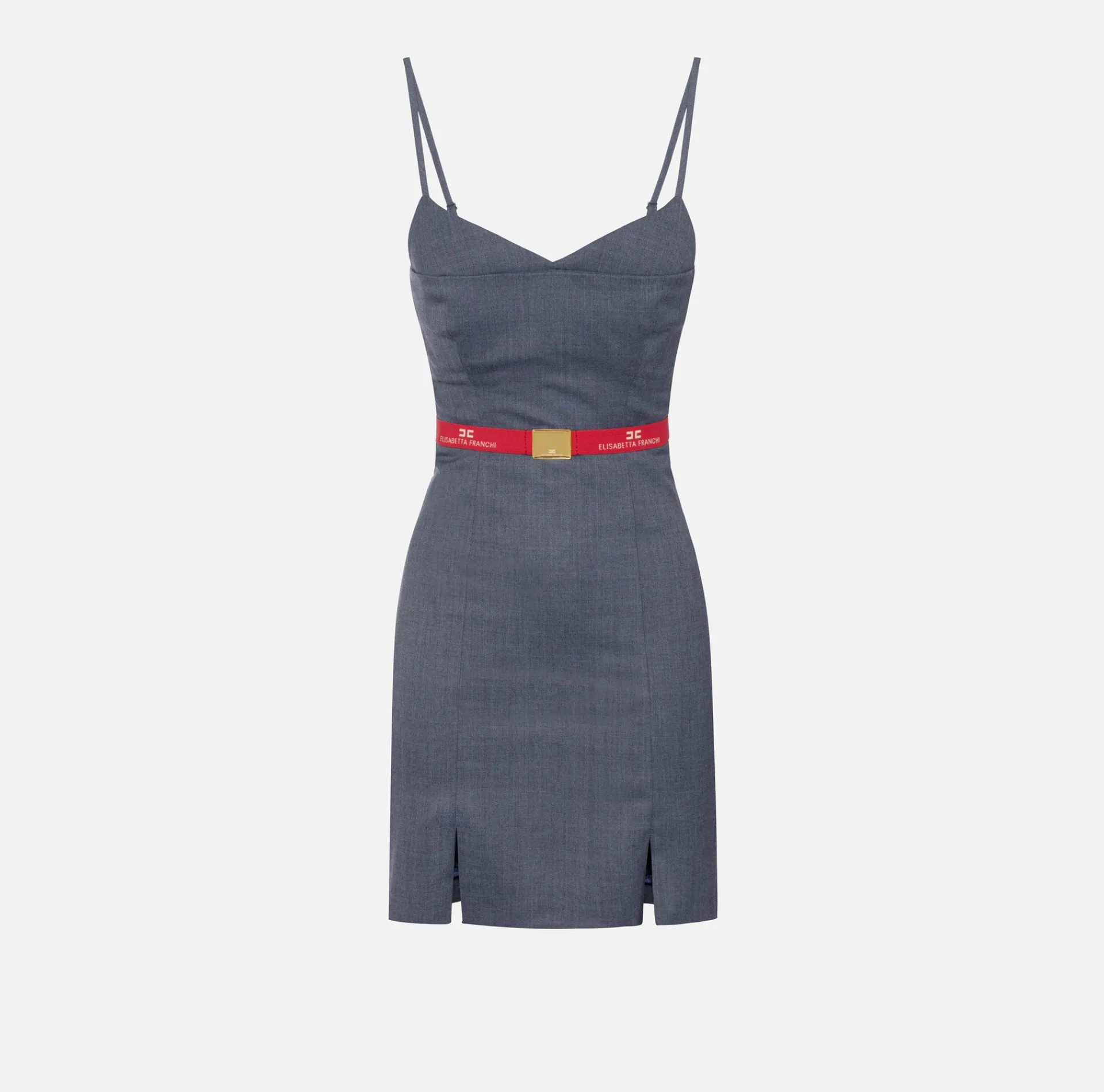 Elisabetta Franchi Mini Dresses|Dresses|Cool wool melange mini-dress with belt Navy