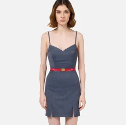 Elisabetta Franchi Mini Dresses|Dresses|Cool wool melange mini-dress with belt Navy